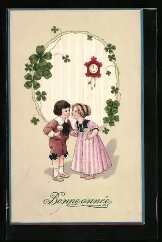 AK Kleeblatt-Rahmen hinter einem Pärchen zu Neujahr