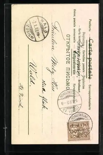 Lithographie Neujahrsengel vor einem goldenen Stern