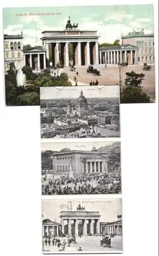 Leporello-AK Berlin, Brandenburger Tor, Unter den Linden, Blick auf den Dom vom Rathausturm, Königl. Schloss