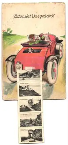 Leporello-AK Visegrád, Ansichten im Kofferraum, Hajóállomás, Salamon-torony, Várrom