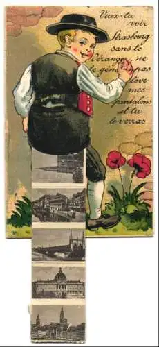 Leporello-AK Strasbourg, Vues sous les pantalons, l`Église, l`Hotel de Ville