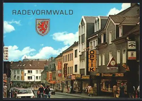 AK Radevormwald, Kaiserstrasse mit Hotel und Geschäften, Wappen