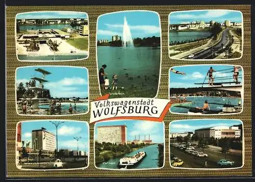 AK Wolfsburg / Fallersleben, Ansichten aus der Volkswagenstadt mit VW-Käfer