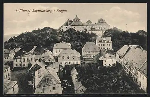 AK Augustusburg, Häusergruppe mit Schloss Augustusburg