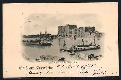 AK Mannheim, Hafenpartie mit Lagerhaus