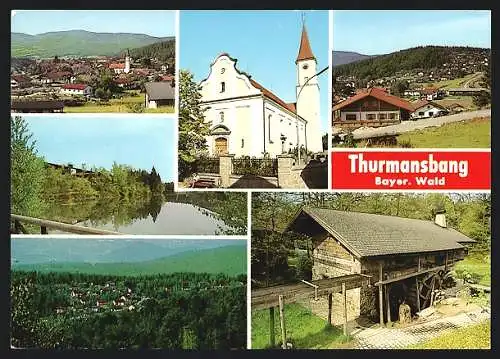 AK Thurmansbang, alte Mühle, Kirche und Ortsansicht