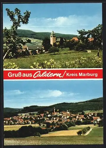 AK Caldern /Kreis Marburg, Ortsansicht mit Kirche