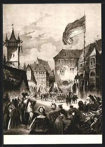 Künstler-AK Coburg, Hundertjahrfeier der Turner, Einzug der Turner 1860