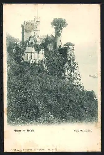 AK Rheinstein, Blick auf die Burg Rheinstein