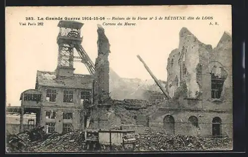 AK Béthune, Ruines de la Fosse No. 5 de Béthune dite de Loos, Corons du Maroc