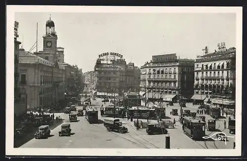 AK Madrid, Puerta del Sol, Strassenbahn