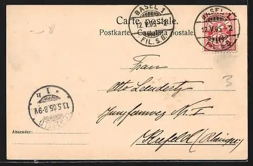 AK Basel, Mittlere Rheinbrücke mit Strassenbahn