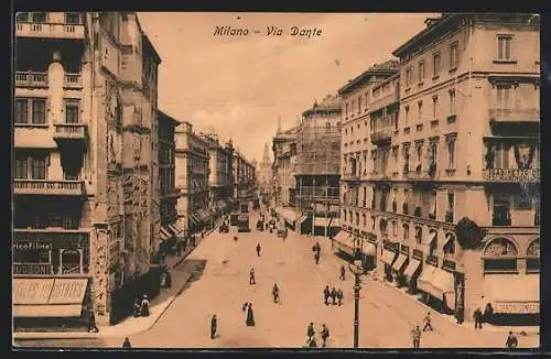 AK Milano, Via Dante mit Strassenbahn