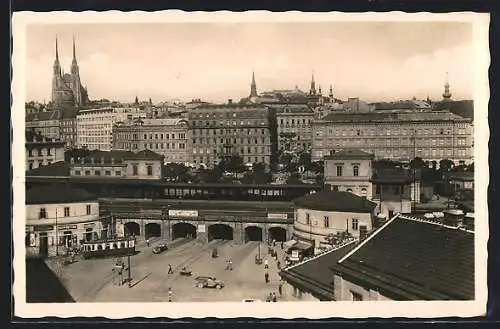 AK Brünn, Teilansicht mit Strassenbahn