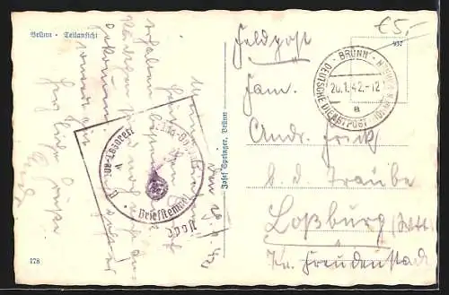 AK Brünn, Teilansicht mit Strassenbahn