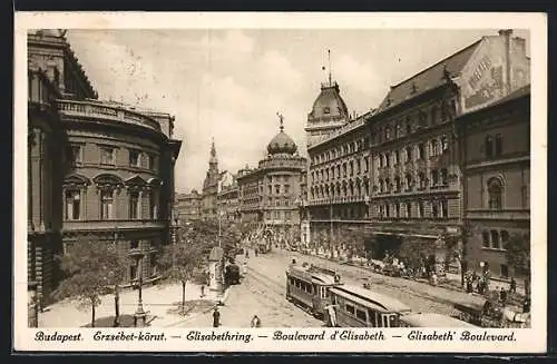 AK Budapest, Elisabethring mit Strassenbahn