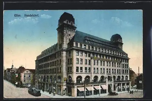 AK Essen, Handelshof mit Strassenbahn