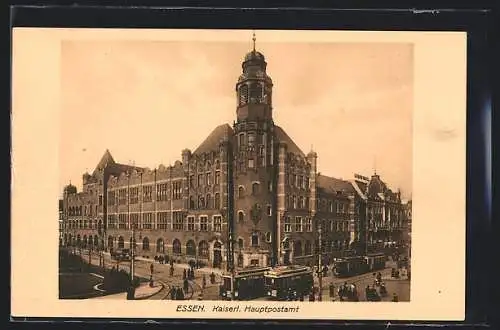 AK Essen, Strassenbahn vor Kaiserl. Hauptpostamt