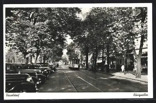 AK Düsseldorf, Strassenbahn fährt durch die Königsallee