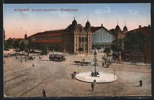 AK Budapest, Westbahnhof, Strassenbahn