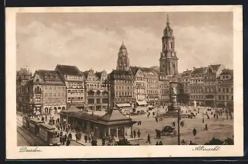 AK Dresden, Altmarkt mit Strassenbahn aus der Vogelschau