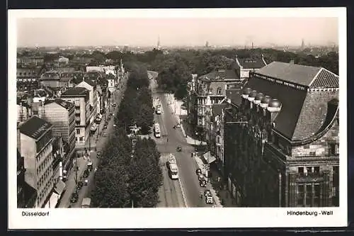 AK Düsseldorf, Hindenburg-Wall mit Strassenbahn aus der Vogelschau