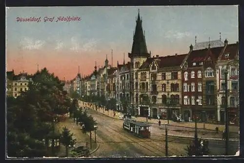 AK Düsseldorf, Graf Adolfplatz mit Strassenbahn