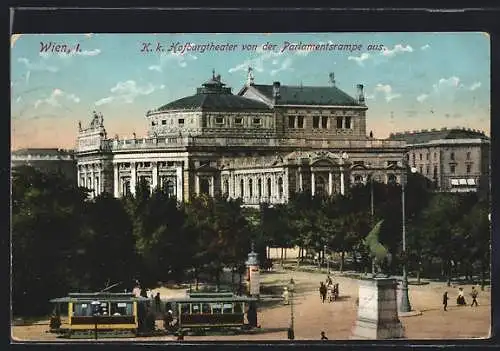 AK Wien, Strassenbahn vor dem Hofburgtheater