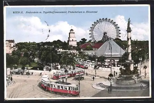 AK Wien, Praterstern mit Tegetthoffmonument, Strassenbahn