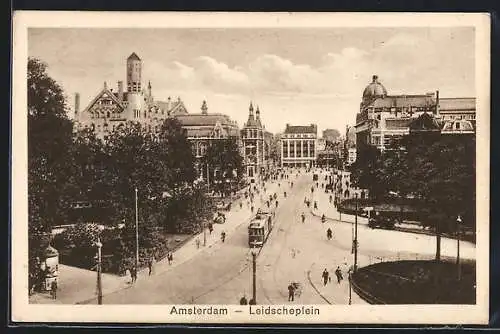 AK Amsterdam, Leidscheplein mit Strassenbahn