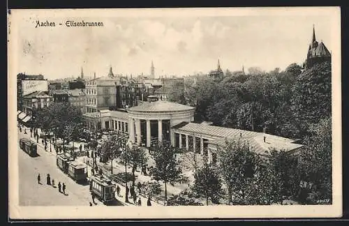 AK Aachen, Strassenbahnen am Elisenbrunnen