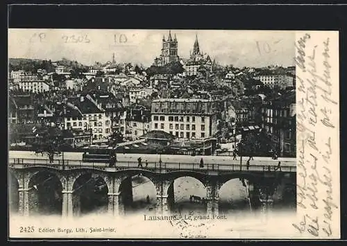 AK Lausanne, Le grand Pont, Strassenbahn