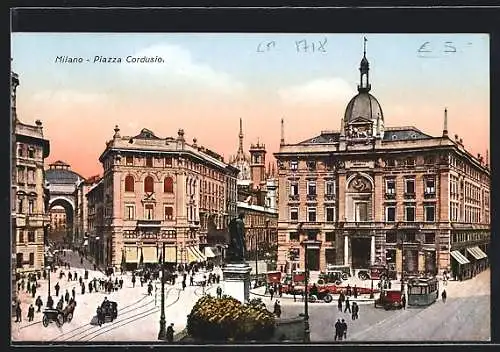 AK Milano, Piazza Cordusio, Strassenbahn