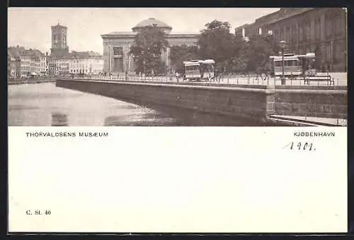 AK Kjobenhavn, Thorvaldsens Museum mit Strassenbahn