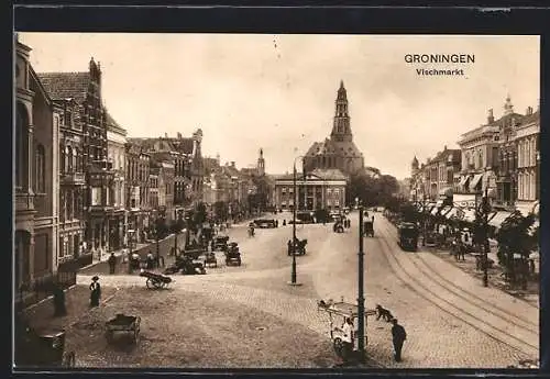 AK Groningen, Vischmarkt, Strassenbahn