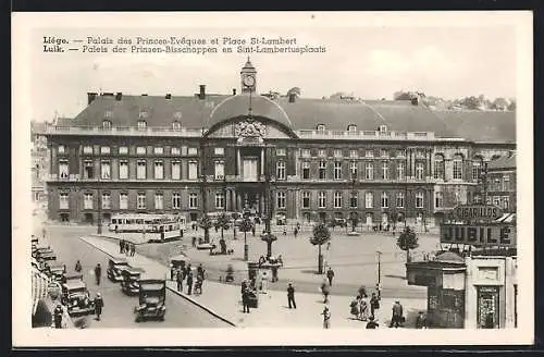 AK Liège, Palais des Princes-Evêques et Place St-Lambert, Strassenbahn