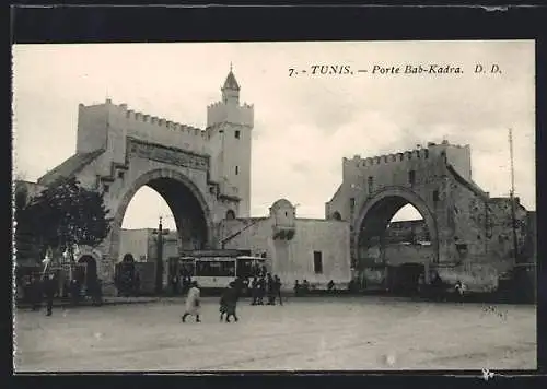 AK Tunis, Porte Bab-Kadra et Tramway, Strassenbahn