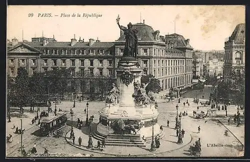 AK Paris, Place de la République, Strassenbahn