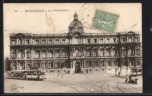 AK Marseille, La Préfecture, Strassenbahn