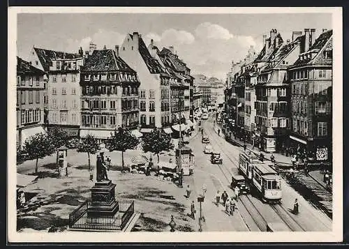 AK Strassburg, Gutenberg-Platz mit Strassenbahn