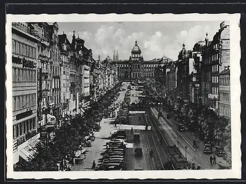 AK Prag, Wenzelsplatz mit Strassenbahn