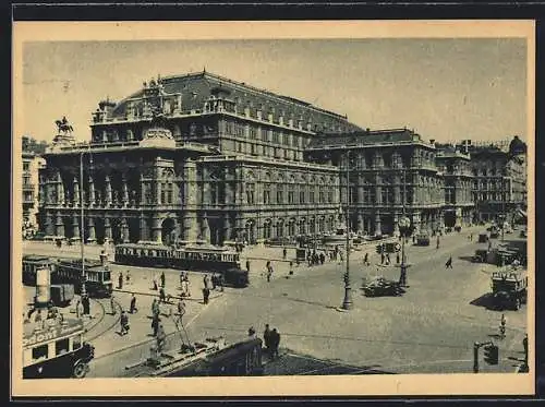 AK Wien, Strassenbahnen vor dem Opernhaus