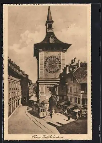 AK Bern, Zeitglockenturm mit Strassenbahn