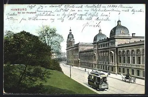 AK Hamburg, Strassenbahn vor der Hauptpost
