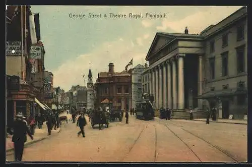 AK Plymouth, George Street & Theatre Royal, Tramway, Strassenbahn