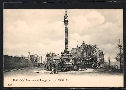 AK Glasgow, Battlefield Monument Langside, Tramway, Strassenbahn