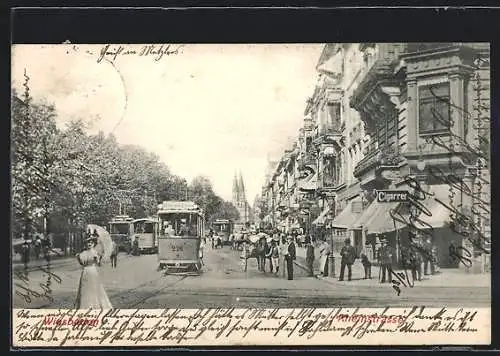 AK Wiesbaden, Rheinstrasse mit Strassenbahnen