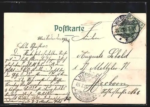 AK Wiesbaden, Rheinstrasse mit Strassenbahnen