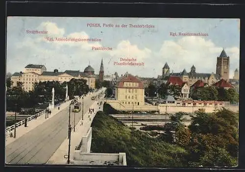 AK Posen / Poznan, An der Theaterbrücke, Stadttheater
