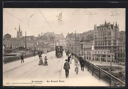 AK Lausanne, Le Grand Pont, Strassenbahn